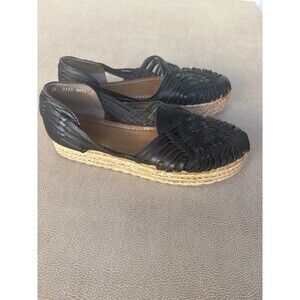 Agave Girl Mexican Leather Huarache Sandals Black Woven Flats Women's Size 9 US